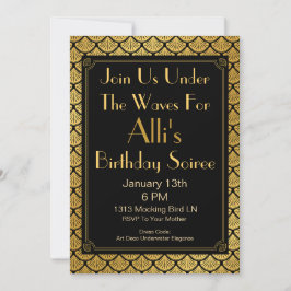 アールデコはかりで測マーメイド – ブラック&金ゴールド 招待状