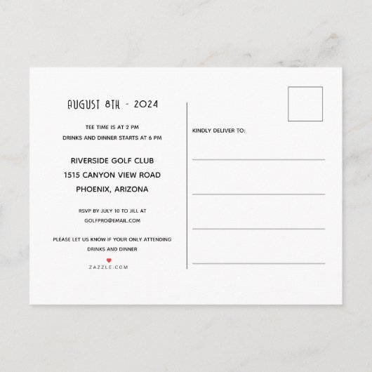 アールデコはっきりしたゴルフ50thバースデーパーティーへの招待 インビテーションポストカード (裏面)