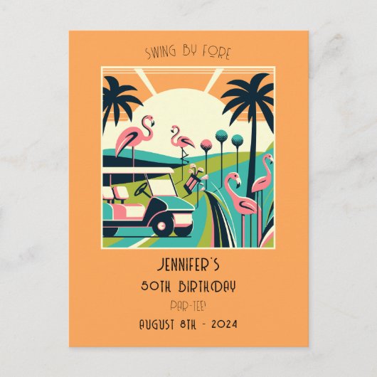 アールデコはっきりしたゴルフ50thバースデーパーティーへの招待 インビテーションポストカード (正面)