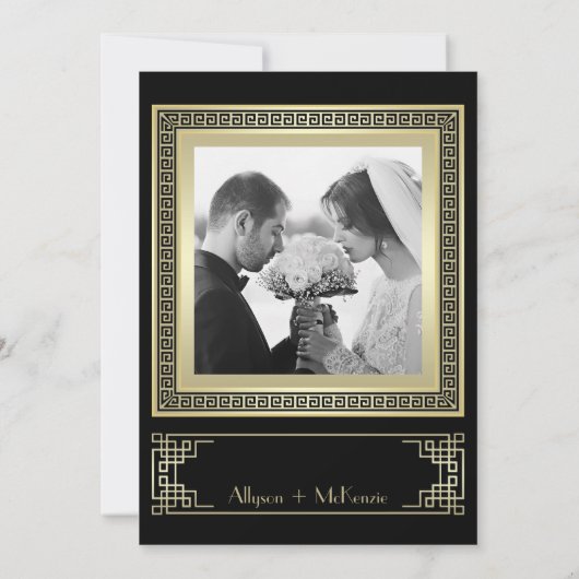 アールデコはシャンペンの金ゴールドの魅力を結婚している感謝していしています 招待状 (裏面)