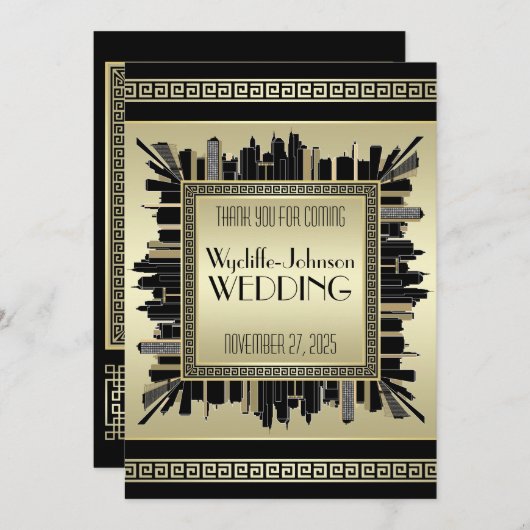 アールデコはシャンペンの金ゴールドの魅力を結婚している感謝していしています 招待状 (正面/裏面)