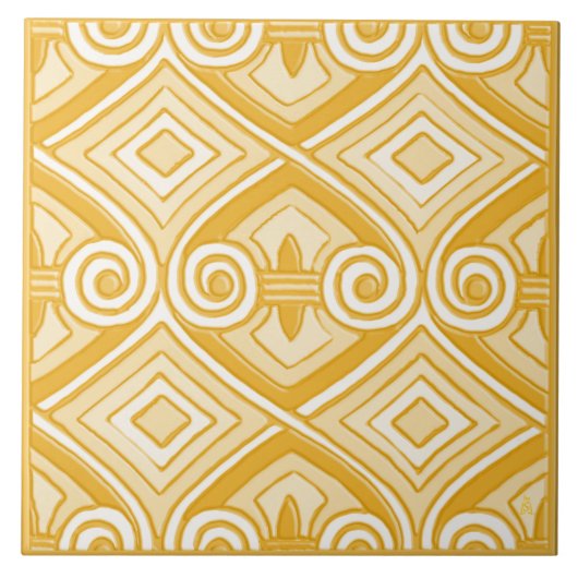 アールデコはペルシャをします(黄色およびクリーム) タイル (正面)