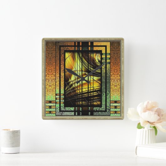 アールデコは緑と金ゴールドの大きな時計 スクエア壁時計 (ホーム)