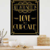 アールデコはLOVEとカップケーキ ポスター (キッチン)