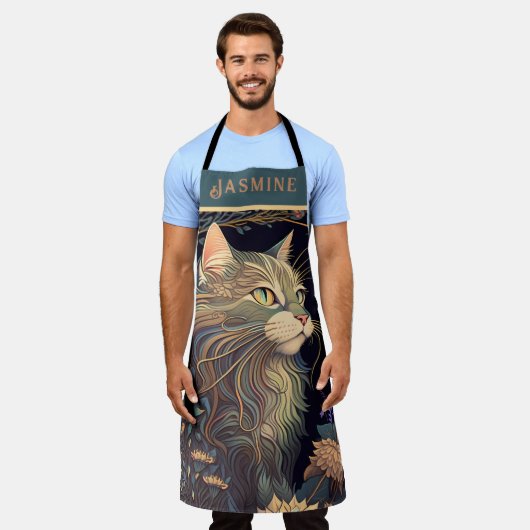 アールデコほこりっぽいバラ猫好き エプロン (着用した状態)