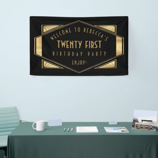 アールデコようこそ21歳の誕生日パーティー金ゴールドブラック 横断幕 (トレードショー)