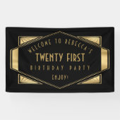 アールデコようこそ21歳の誕生日パーティー金ゴールドブラック 横断幕 (横)