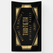 アールデコようこそ30th誕生日パーティー金ゴールドブラック 横断幕 (縦)