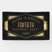 アールデコようこそ40歳の誕生日パーティー金ゴールドブラック 横断幕 (横)