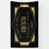 アールデコようこそ40歳の誕生日パーティー金ゴールドブラック 横断幕 (縦)