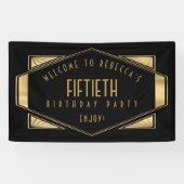 アールデコようこそ50thバースデーパーティー金ゴールドブラック 横断幕 (横)