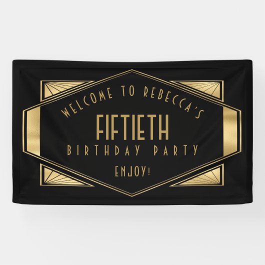 アールデコようこそ50thバースデーパーティー金ゴールドブラック 横断幕 (横)