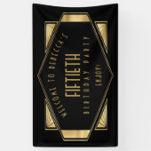 アールデコようこそ50thバースデーパーティー金ゴールドブラック 横断幕 (縦)