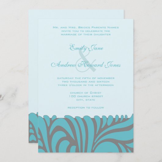 アールデコアクアスワール結婚式招待状 招待状 (正面/裏面)