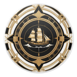 アールデコアンティーク出荷白黒金ゴールド 航海の セラミックノブ