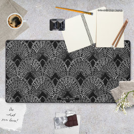 アールデコアントラサイト白黒孔雀パターン デスクマット