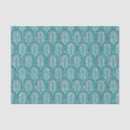 アールデコアーチ、ティール（緑がかった色）幾何学的、ヴィンテージスタイル 薄葉紙