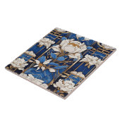 アールデコアールヌーボーホワイト牡丹フラワーブルー タイル (側面)