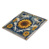 アールデコイエローサンフラワーズアールヌーボーブルー タイル (側面)