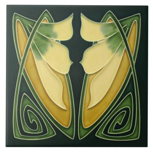 アールデコイエローリリーフローラウォールデコールアールヌーボー タイル (正面)