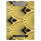 アールデコイエローヴィンテージ孔雀パターン クリップボード (正面)