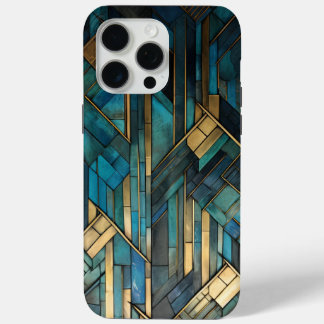 アールデコインスパイアティール(緑がかった色)金ゴールドターコイズ保護 iPhone 15 PRO MAXケース