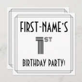 アールデコインスパイア第1誕生日パーティー、名前をカスタムする 招待状 (正面/裏面)