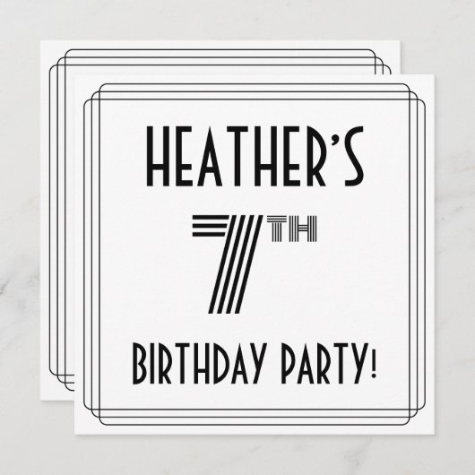 アールデコインスパイア第7回誕生日パーティー、名前をカスタムする 招待状 (正面/裏面)