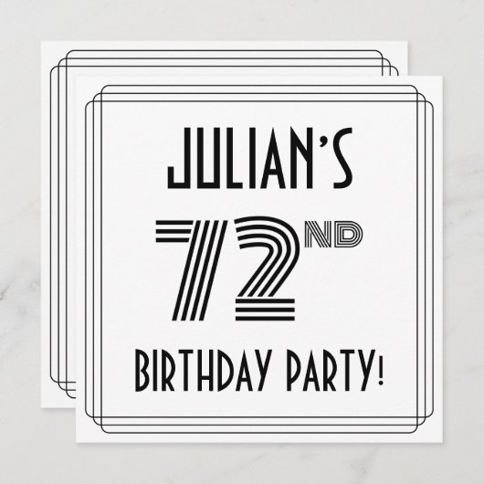 アールデコインスパイア第72回バースデーパーティー、名前をカスタムする 招待状 (正面/裏面)
