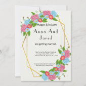 アールデコインスパイア金ゴールドの花結婚付き枠 招待状 (正面)