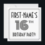 アールデコインスパイア16th Birthday Party,名前をカスタムする 招待状<br><div class="desc">1920年代から1930年代までの1920年代インスパイア16誕生祝い/パーティの招待状カードデザインの前には、名パーソナライズされた前、複雑なデコの外観インスパイア16th、メッセージ「BIRTHDAY PARTY!」、メッセージやラインを含むメッセージが表示される。バックにはパーソナライズされた、日付、時刻、場所/場所、その他の重要な詳細など、イベントに関する情報が含まれている。このエレガント様な豪華で編集可能な招待状は、誰かの16歳の誕生日のお祝いで開催される誕生日パーティーや集まりに招待状のゲスト/出席者に使用される可能性がある。[～Z0000614]</div>