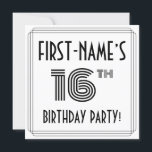 アールデコインスパイア16th Birthday Party,名前をカスタムする 招待状<br><div class="desc">1920年代から1930年代までの1920年代インスパイア16誕生祝い/パーティの招待状カードデザインの前には、名パーソナライズされた前、複雑なデコの外観インスパイア16th、メッセージ「BIRTHDAY PARTY!」、メッセージやラインを含むメッセージが表示される。バックにはパーソナライズされた、日付、時刻、場所/場所、その他の重要な詳細など、イベントに関する情報が含まれている。このエレガント様な豪華で編集可能な招待状は、誰かの16歳の誕生日のお祝いで開催される誕生日パーティーや集まりに招待状のゲスト/出席者に使用される可能性がある。[～Z0000614]</div>