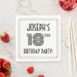 アールデコインスパイア18th Birthday Party,名前をカスタムする スタンダードランチョンナプキン<br><div class="desc">このRoaring Twenties/スタイリッシュ紙ナプキンインスパイアデザインは名前と複雑なパーティーデコの外観の数パーソナライズされたの18誕生祝いとのナプキンのを備えインスパイアて、メッセージ"BIRTHDAY PARTY!"のメッセージとラインのパターンを含むメッセージを表示する。紙のナプキンは誰かが18歳の誕生日祝を迎える時に使われるかもしれない。[～Z0000613]</div>