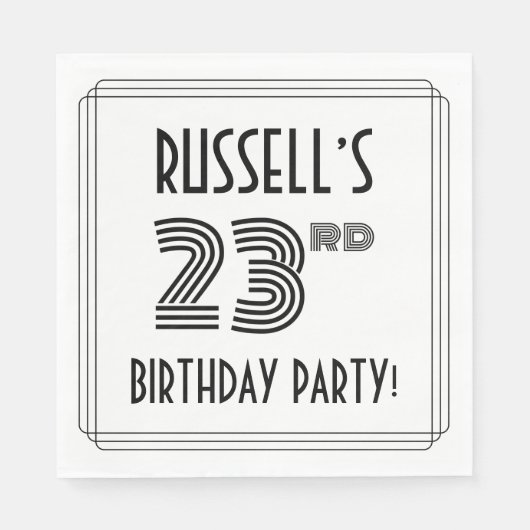 アールデコインスパイア23rd誕生日パーティー、名前をカスタムする スタンダードランチョンナプキン (正面)