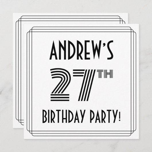 アールデコインスパイア27thバースデーパーティー名前をカスタムする 招待状 (正面/裏面)