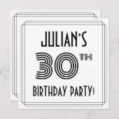 アールデコインスパイア30歳の誕生日パーティー、名前をカスタムする 招待状 (正面/裏面)