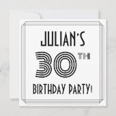 アールデコインスパイア30歳の誕生日パーティー、名前をカスタムする 招待状 (正面)