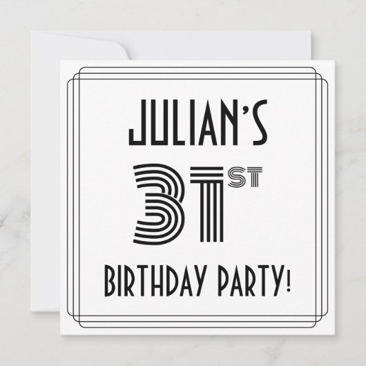 アールデコインスパイア31歳誕生日パーティー名前をカスタムする 招待状 (正面)