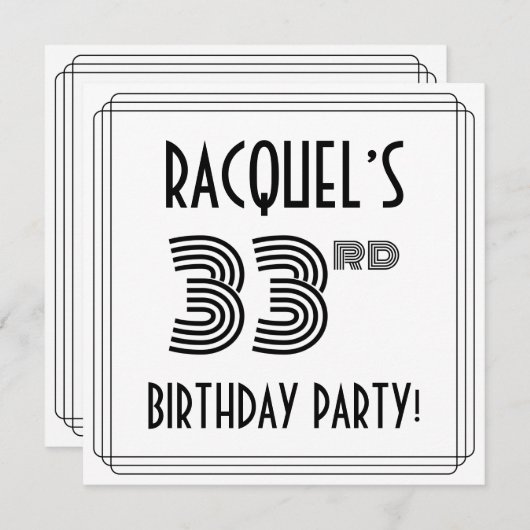 アールデコインスパイア33rd誕生日パーティー、名前をカスタムする 招待状 (正面/裏面)