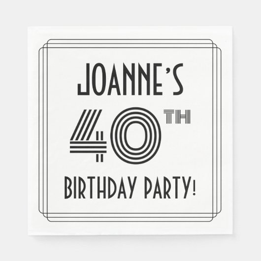 アールデコインスパイア40歳の誕生日パーティー、名前をカスタムする スタンダードランチョンナプキン (正面)