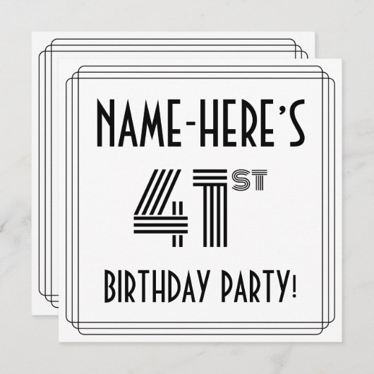 アールデコインスパイア41歳誕生日パーティー名前をカスタムする 招待状 (正面/裏面)