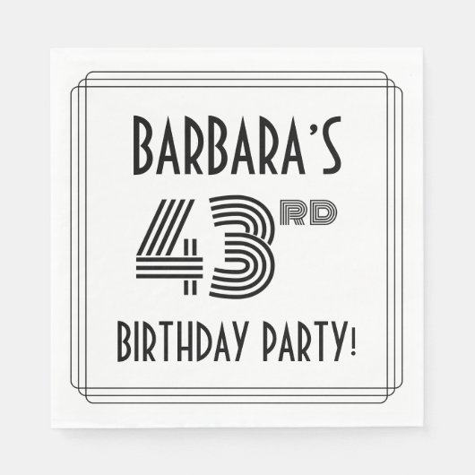 アールデコインスパイア43歳誕生日パーティー名前をカスタムする スタンダードランチョンナプキン (正面)