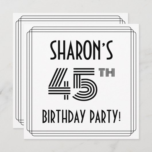 アールデコインスパイア45thバースデーパーティー名前をカスタムする 招待状 (正面/裏面)