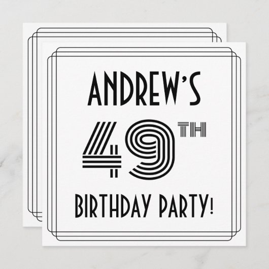 アールデコインスパイア49thバースデーパーティー名前をカスタムする 招待状 (正面/裏面)