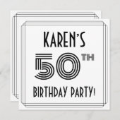 アールデコインスパイア50歳誕生日パーティー名前をカスタムする 招待状 (正面/裏面)