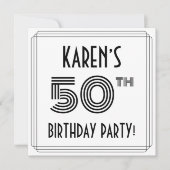 アールデコインスパイア50歳誕生日パーティー名前をカスタムする 招待状 (正面)