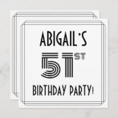 アールデコインスパイア51歳誕生日パーティー名前をカスタムする 招待状 (正面/裏面)