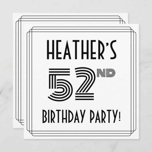 アールデコインスパイア52歳生誕会名前をカスタムする 招待状 (正面/裏面)