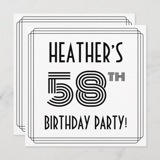アールデコインスパイア58th Birthday Party,名前をカスタムする 招待状 (正面/裏面)