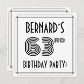 アールデコインスパイア63歳誕生日パーティー、名前をカスタムする 招待状 (正面/裏面)